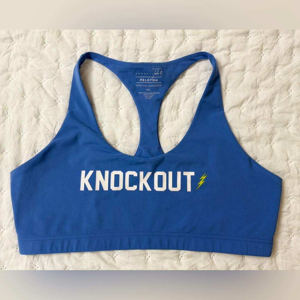 Spiritual Gangster “Knockout” Blue/Yellow 
Sports Bra Kendall Toole Peloton XXL